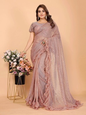 AKFABRICS Self Design Bollywood Net Saree(Pink)