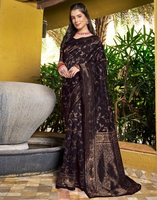 Samah Woven, Embellished, Self Design Banarasi Art Silk Saree(Black, Gold)