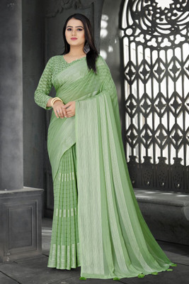 Riddhi textile Hub Striped Bollywood Georgette Saree(Green)