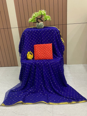 ELEGANCE FAB Polka Print Daily Wear Chiffon Saree(Dark Blue)