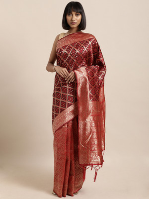 Sangria Woven Banarasi Silk Blend Saree(Red)