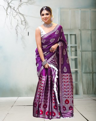 VM Selling Hub Woven Mekhela Chador Silk Blend Saree(Purple)