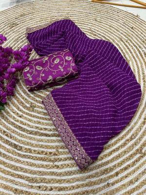 Sahaj Creation Solid/Plain Leheria Georgette Saree(Purple)