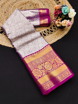 ALPENIKA Woven Kanjivaram Pure Silk Saree(Purple)