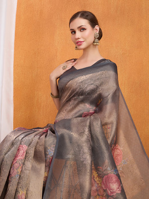 MANTROTSAV Digital Print Bollywood Tissue Saree(Grey)