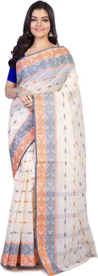 PuJoy Woven Tant Pure Cotton Saree(Multicolor)