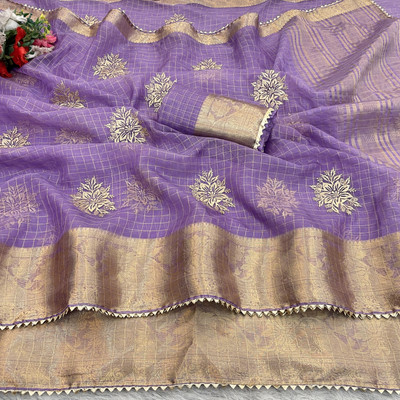 Adiyogi Enterprise Embroidered Bollywood Organza Saree(Dark Blue)