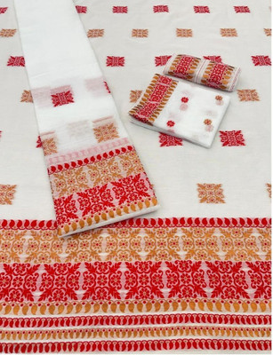 NijEnterprise Woven Mekhela Chador Cotton Blend Saree(Red)