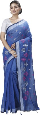 DipDiya Embroidered, Self Design Handloom Cotton Blend Saree(Light Blue)