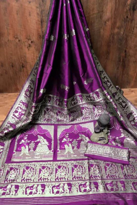 SHREEENATHJICREATION Solid/Plain Baluchari Art Silk Saree(Purple)