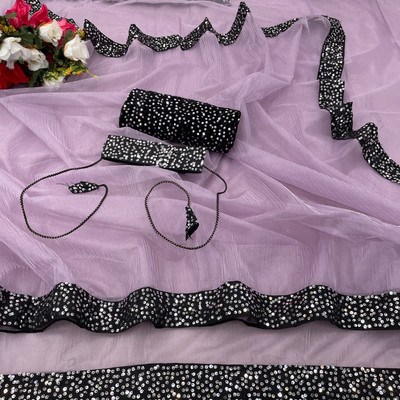 SROLY Embellished Bollywood Net Saree(Purple)