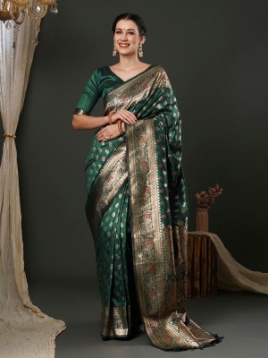 ANOUK Woven Banarasi Silk Blend Saree(Green)