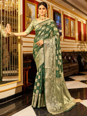 Divastri Woven Banarasi Organza Saree(Green)