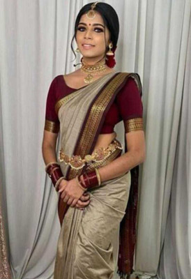 supalee tex Woven Paithani Cotton Silk Saree(Maroon, Cream)
