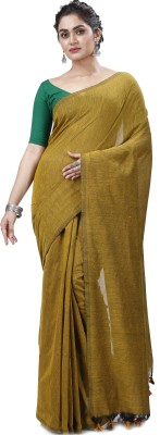 DipDiya Solid/Plain Handloom Pure Cotton Saree(Brown)
