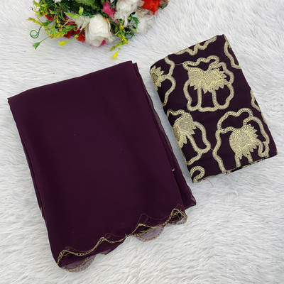saanvi Self Design, Solid/Plain Bollywood Georgette Saree(Purple)