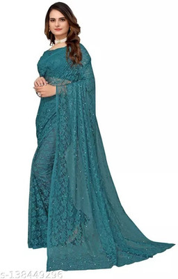 NEXA Solid/Plain Bollywood Net Saree(Green)