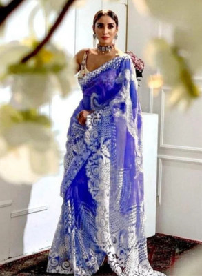 NIYANTAKSH Embroidered Daily Wear Net Saree(Blue)