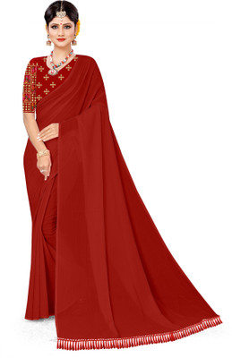 VEERVANI CREATION Solid/Plain Daily Wear Georgette Saree(Maroon)