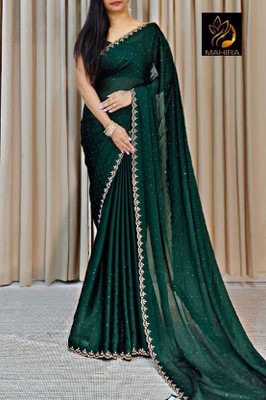 CHIGS Self Design Bollywood Georgette Saree(Green)