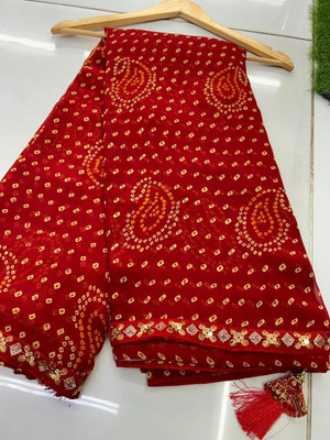 TEN R Printed Bandhani Georgette Saree(Red)