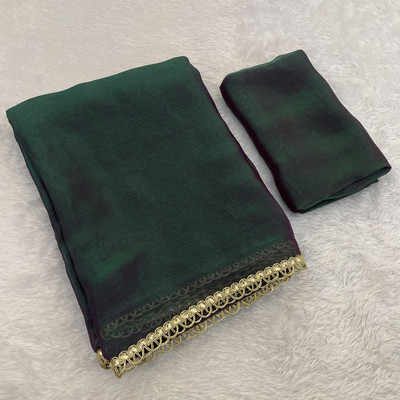 V AMAN FASHION Solid/Plain Bollywood Jimmy choo Saree(Dark Green)