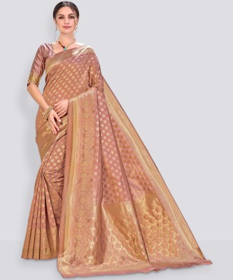 Sariya Woven Banarasi Silk Blend, Jacquard Saree(Brown)