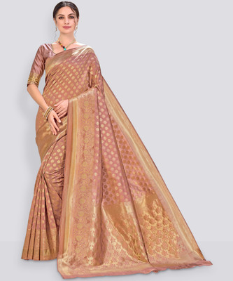 Sariya Woven Banarasi Silk Blend, Jacquard Saree(Brown)