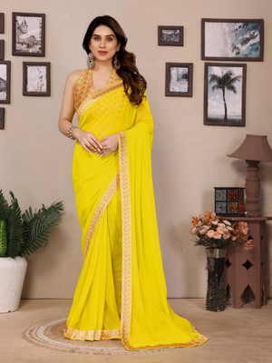Divastri Solid/Plain Bollywood Georgette Saree(Yellow)