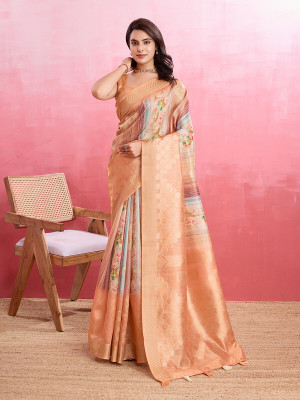Divastri Digital Print, Printed, Woven Bollywood Pure Cotton Saree(Orange)