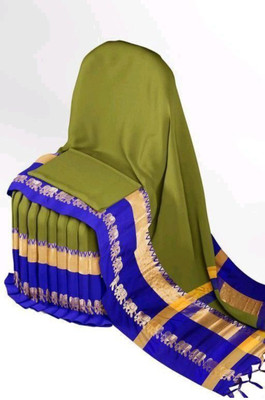 Mortal Textile Animal Print Assam Silk Cotton Silk Saree(Light Green)