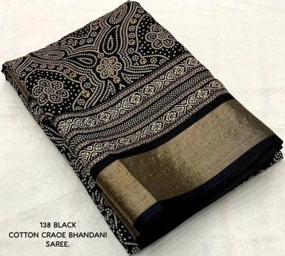 HIYAMI Digital Print Bollywood Cotton Linen Saree(Black)