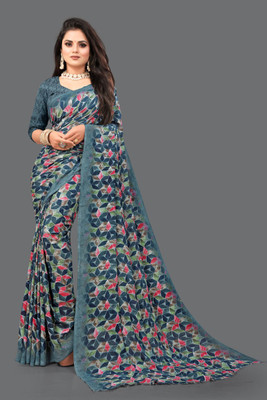 Dedkada Fab Printed Daily Wear Georgette Saree(Blue)
