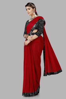 Sakifashion Dyed Bollywood Lycra Blend Saree(Red)