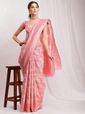 Janasya Woven Banarasi Silk Blend Saree(Pink)
