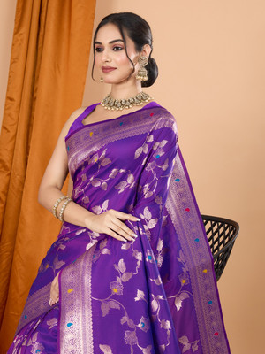 SICHYAH Woven Banarasi Pure Silk Saree(Purple)