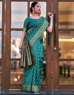 SHRIMAY Woven Kanjivaram Silk Blend Saree(Light Green)