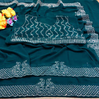SHREE HARI PRINT Embellished Daily Wear Georgette Saree(Light Blue)