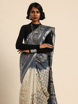 Taavi Self Design Handloom Silk Blend Saree(Cream)