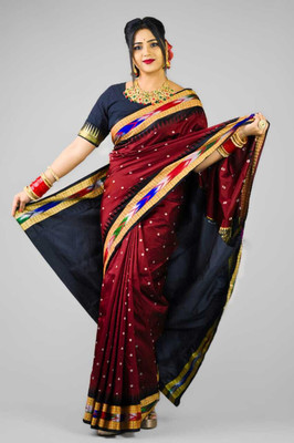 Sijileen Temple Border, Woven Sambalpuri Art Silk Saree(Red)