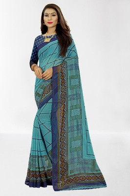 Vimalnath Synthetics Floral Print Bollywood Georgette Saree(Blue)