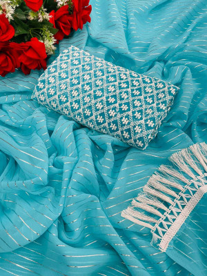 Vikash fab Striped Bollywood Georgette Saree(Light Blue)
