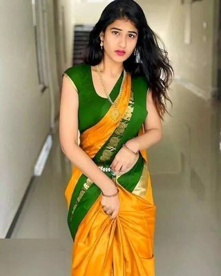 Vishal Creations Woven Banarasi Cotton Silk Saree(Orange)
