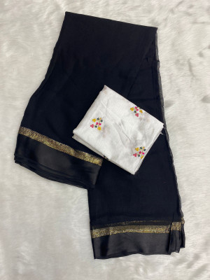 Triveni Fab Solid/Plain Bollywood Viscose Rayon Saree(Black)