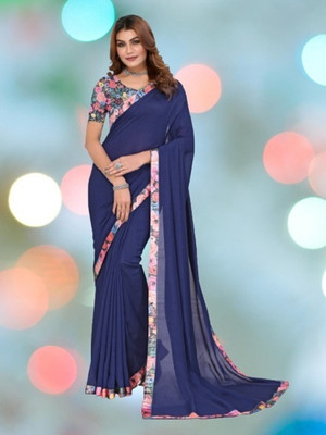 NESHVI ENTERPRISE Solid/Plain Bollywood Georgette Saree(Dark Blue)
