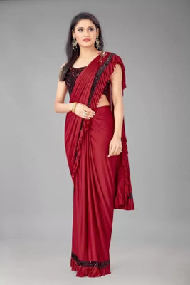 Aarya creation Self Design Bollywood Lycra Blend Saree(Red)