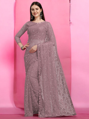 NexxaFashion Self Design Bollywood Net Saree(Purple)