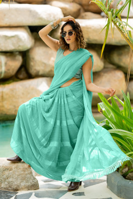 MIRCHI FASHION Solid/Plain, Embellished Bollywood Georgette Saree(Light Green)