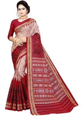 ETHNIC ODISHA HANDLOOM Printed, Digital Print, Geometric Print, Checkered, Polka Print, Graphic Print Sambalpuri Pure Cotton Saree(Red)