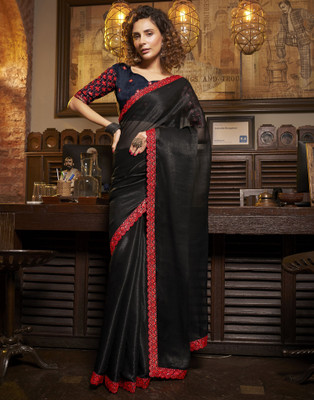 Samah Woven, Embroidered, Embellished Bollywood Chiffon Saree(Black)